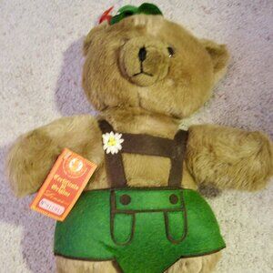 Vintage 80s Lenci Plush Teddy Bear in Lederhosen w COA Alpine Costume ITALY